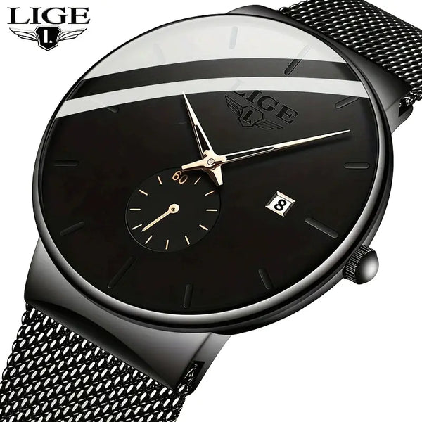 LIGE Elegant Quartz Timepiece Featuring a Stainless Steel Band And Mineral Glass, Classic Luxury Watch for Men with Date Function