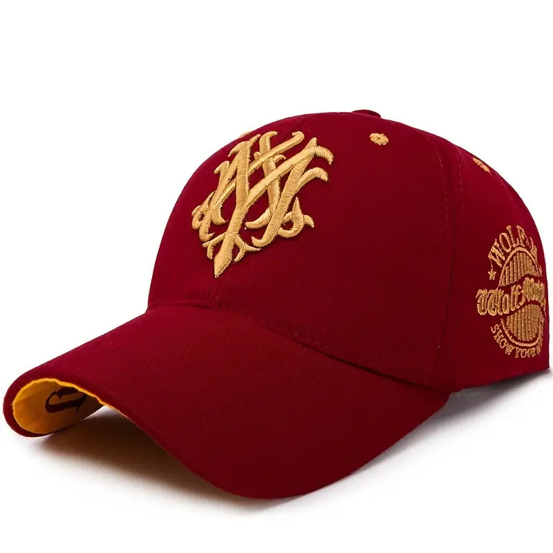 Men's Embroidered Letter Baseball Cap - Adjustable Snapback, Sun Protection, Rayon, Black with Golden Embroidery, Casual Sport Hat for All Seasons
