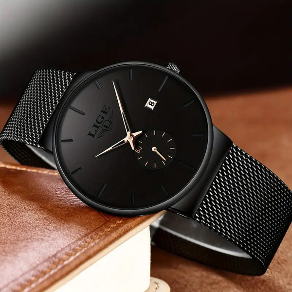 LIGE Elegant Quartz Timepiece Featuring a Stainless Steel Band And Mineral Glass, Classic Luxury Watch for Men with Date Function