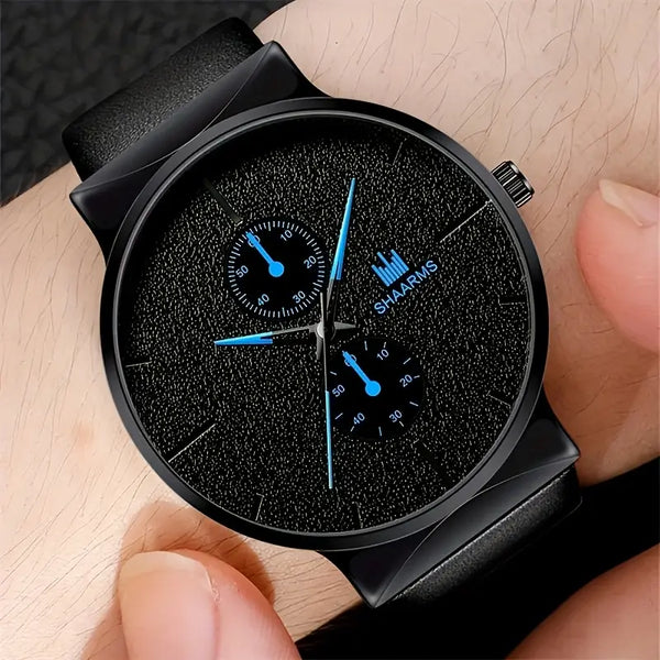 2pcs set, Men's fashionable multi-functional quartz watch and bracelet combination, round dial display, artificial imitation leather strap, alloy case &amp; hands, fashionable casual simple