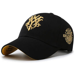 Men's Embroidered Letter Baseball Cap - Adjustable Snapback, Sun Protection, Rayon, Black with Golden Embroidery, Casual Sport Hat for All Seasons