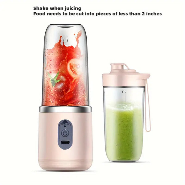 400ml Portable Electric Juicer Blender Cup, Wireless Rechargeable Mini Juice Mixer with 6-Blade Dual Cup for Smoothies, Vegetables, and Fruits, Push Button Control, USB-C Charging, Food-Grade ABS, Non-Heating, 1500mAh Lithium Battery
