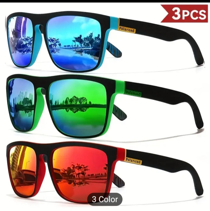 3pcs Men's Classic Polarized Fashion Glasses - Retro Square Design with Colorful Graffiti Temples, Durable PC Frame & Metal Hinges - Ideal for Golf, Hiking, Travel & Fishing - Includes Cleaning Cloth